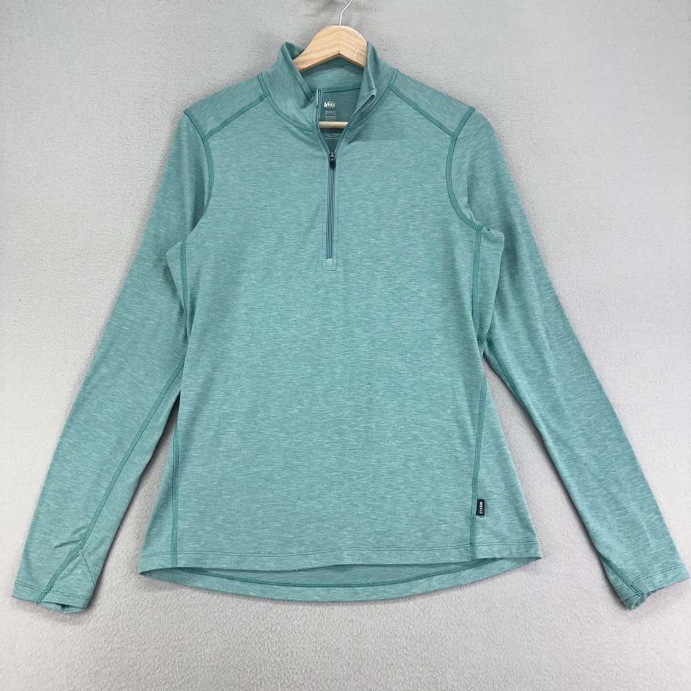 REI Co-op 1/4 Zip Womens Medium‎ Teal Long Sleeve Performance Pullover Running